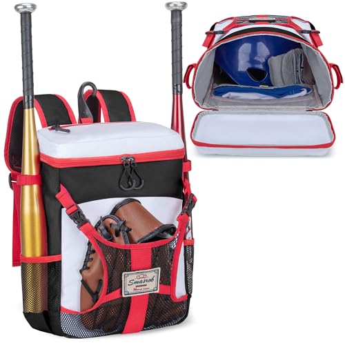 Smasrob Youth Baseball Bag for T Ball, Rec and Travel Ball, Softball Bag with Helmet Holder and Fence Hook - color: Black