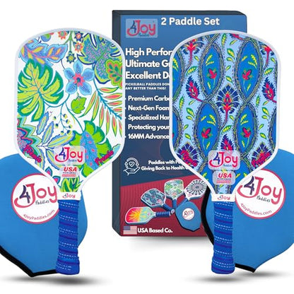 4Joy Pickleball Paddle Premio Series - Thermoformed Premium T700 Carbon Fiber Pickleball Paddless - Professional Pickleball Rackets for Women & Men - 16mm Honeycomb Core - USAP Approved - style: Union Pack: Damask & Palm
