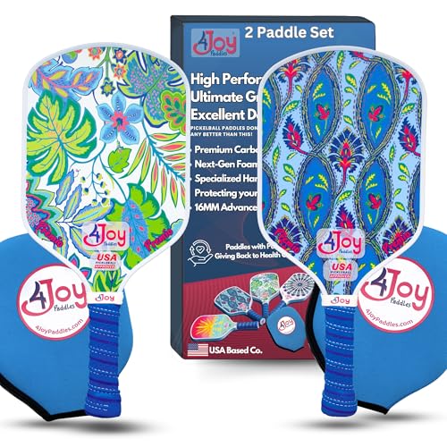 4Joy Pickleball Paddle Premio Series - Thermoformed Premium T700 Carbon Fiber Pickleball Paddless - Professional Pickleball Rackets for Women & Men - 16mm Honeycomb Core - USAP Approved - style: Union Pack: Damask & Palm