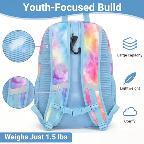 Youth Baseball Bag - Softball Bag for Girls & Boys with Shoes Compartment, Bat Backpack for Baseball, T-Ball & Softball Equipment - color: Tie-dye-Blue