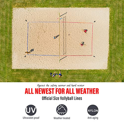 Professional Beach Volleyball Lines for Sand 26.3' X 52.6'| 30' X 60', 2 inch, Better Visible, Upgraded Weather Resistance, with Metal Anchors & Sand Bags