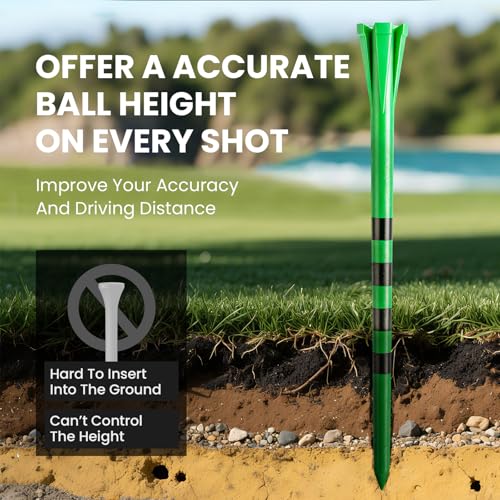 FINGER TEN Extra Long Golf Tees Plastic 4 Inch or 5 Inch Value 50 Pack, Unbreakable & Consistent Height Tees with Reduce Friction, Driving Range Tee Easy to Find in White Pink Green - color: Green, size: 4 Inch