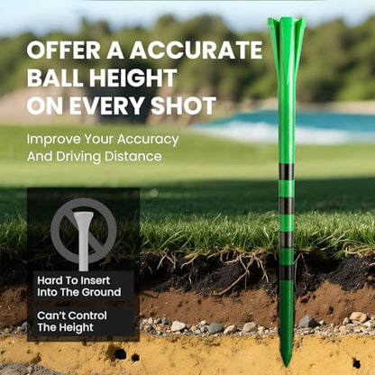 FINGER TEN Extra Long Golf Tees Plastic 4 Inch or 5 Inch Value 50 Pack, Unbreakable & Consistent Height Tees with Reduce Friction, Driving Range Tee Easy to Find in White Pink Green - color: Green, size: 4 Inch