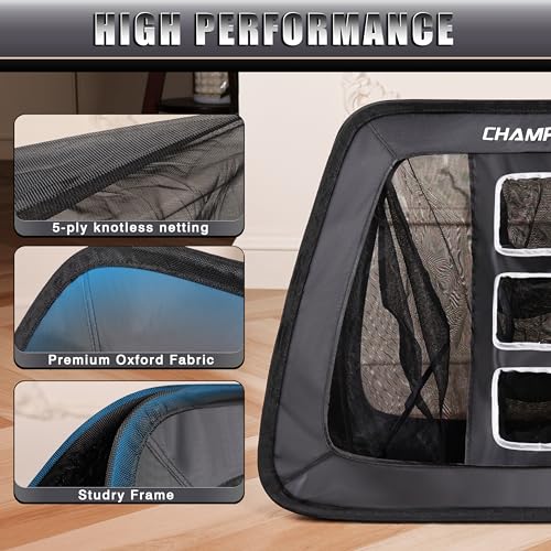 CHAMPKEY Double -Sided Golf Chipping Net with Mat and 12 Foam Balls - Professional Golf Practice Net Ideal for Indoor and Outdoor Training