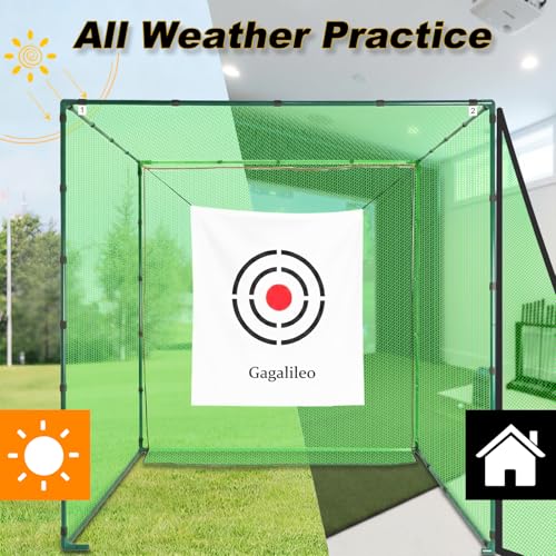Gagalileo Golf Driving Cage Net: Heavy Duty 1 in Steel Frame - Noise Reduction Target for Backyard Garage Indoor Simulator - 7x7x7 FT High Density Hitting Swing Practice - size: 7x7x7ft without Bottom