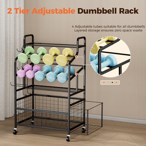 HavenlyYouth Dumbbell Rack, Home Gym Weight Rack Storage, Adjustable Dumbbell Stand Organizer with Wheels, Holds Dumbbells, Kettlebells, Yoga Mats - size: 39.8"