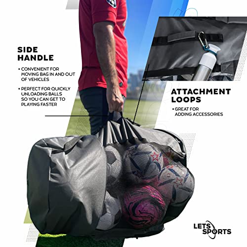 Soccer Ball Bag for Basketball, Volleyball & Football | Large Drawstring Ball Bags Mesh | Heavy-Duty Soccer Ball Bags for Coaches | Equipment Bag w/Shoulder Strap | 37" x 17" - color: Grey Black