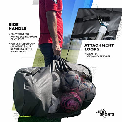 Soccer Ball Bag for Basketball, Volleyball & Football | Large Drawstring Ball Bags Mesh | Heavy-Duty Soccer Ball Bags for Coaches | Equipment Bag w/Shoulder Strap | 37" x 17" - color: Grey Black