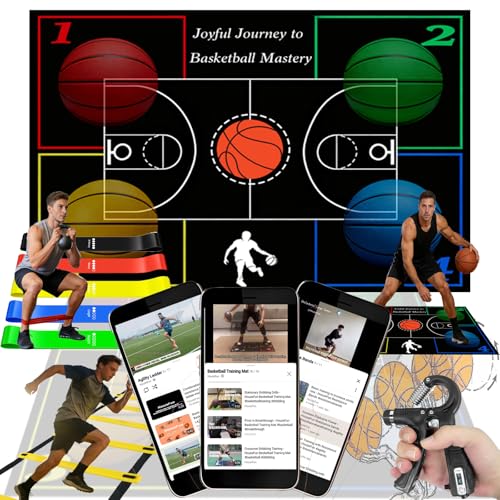 Basketball Training Equipment, Agility Footwork Training Mat, Dribble Trainer, Basketball Practice Aids with Training Mat, Agility ladder, Grip Strengthener, Resistance Bands - color: Black (3D-Muster), size: 47"*35"