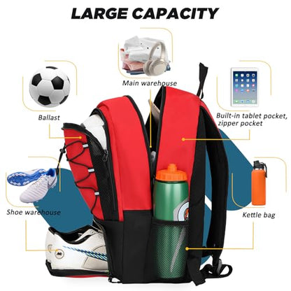 Goloni Soccer Bag, Basketball Bag with Ball Compartment & Shoe Compartment,Large Soccer Backpack for Basketball,Gym，Football - color: Red