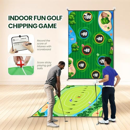 Golf Chipping Game Mat Double Sided,40 pcs Golf Game Set with 6×5 FT Golf Practice Mat,Outdoor Indoor Hitting Games for Adults & Kids,Home Backyard Garage Game, for Family Gatherings