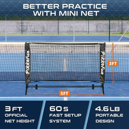 PIKKOFUN React Mini Pickleball Ball -5 Pack Quiet Training Balls & PIKKOFUN Small Mini Pickleball Net 5 ft Bundle