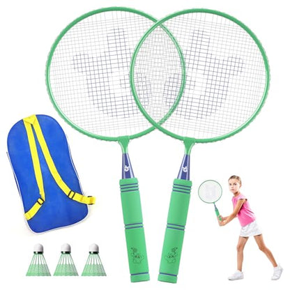 Kids Badminton Rackets Set with Soft Grip, Oversize & Lightweight Shuttlecocks Racquet with Carry Bag for Children Youth, 2 Player Sport Game for Indoor Outdoor Backyard