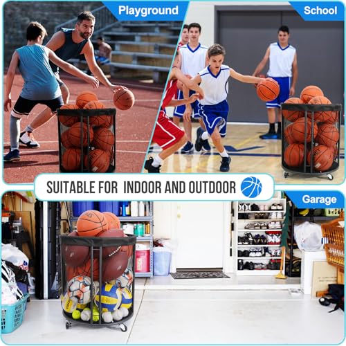 Ball Storage Bin for Garage, Balls Holder for Soccer, Basketball, Ball Cart, Rolling Basketball Rack for Outdoor, Indoor