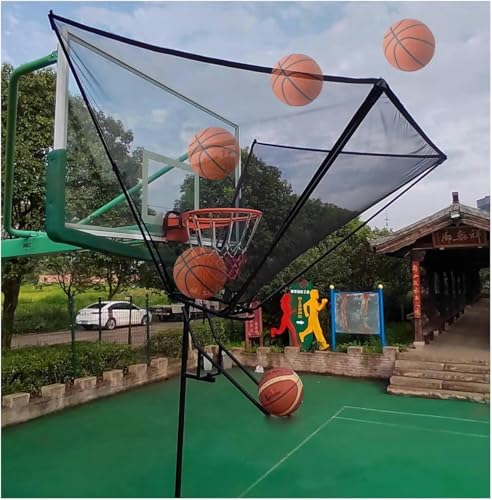Inside Outside Hanging Basketball Hoop Return Attachment Lightweight Basketball Shooting Trainer Aid, Portable Basketball Rebounder Net Ball Return System with Chute