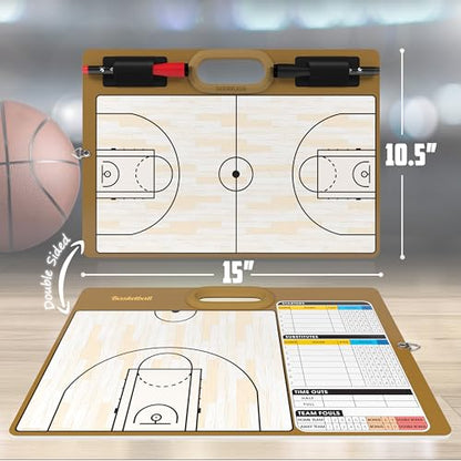 Basketball Dry Erase Board for Coaches 15x10.5 Double Sided Whiteboard Coaching Board Equipment Includes 2 White Board Markers for the Basketball Accessories the Perfect Coach Gifts