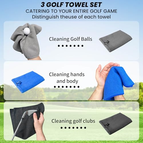 Golf Club Cleaner, Non-Leaking Stretchable Golf Club Brush with Microfiber Golf Towel (23.6 * 15.7 in), Strong Bristles Golf Brush Can Hold 5oz Water, Essentials Golf Accessories for Men - style: 3 Pack Golf Towel