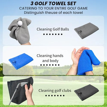 Golf Club Cleaner, Non-Leaking Stretchable Golf Club Brush with Microfiber Golf Towel (23.6 * 15.7 in), Strong Bristles Golf Brush Can Hold 5oz Water, Essentials Golf Accessories for Men - style: 3 Pack Golf Towel