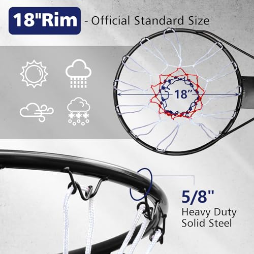 Basketball Rim Replacement Standard 18" Steel Rim Wall Mounted Basketball Goal Hoop with Net for Indoor Outdoor - color: Black