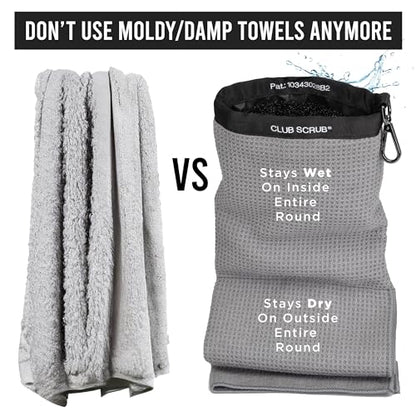 Club Scrub Towel Pro, Golf Club and Ball Cleaning Pouch with Attached Towel, Waterproof Exterior, Clean Face Technology Liner, Machine Washable, Cleans Club Grooves, Waffle-Weave Microfiber (Gray) - color: Gray