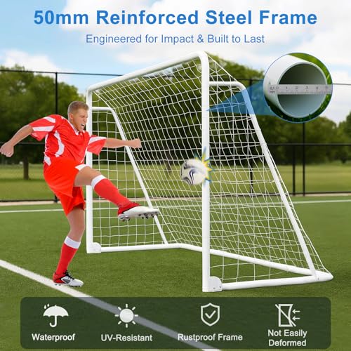MOPHOTO Soccer Goal, 6X4/8x6/10x6.5/12x6/16x7/18.5x6.5/21x7/24x8ft Soccer Goals for Backyard, Full Size Soccer Goal for Teens & Adults Training - size: 12x6.0FT, style: Alloy Steel-Foldable