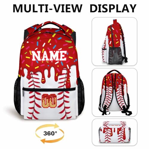Custom Baseball Drip Backpack for Children Teen Kids School Supplies for Boys Girls, Casual Red Bookbag for Preschool Elementary Kindergarten Vacation Travel Picnic - color: Red
