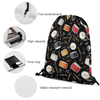 Water Resistant Drawstring Backpack Gym String Bag with Compartment for Yoga Swimming Beach Sports Unisex, Rock Drum Stand Bags - color: Picture (371)