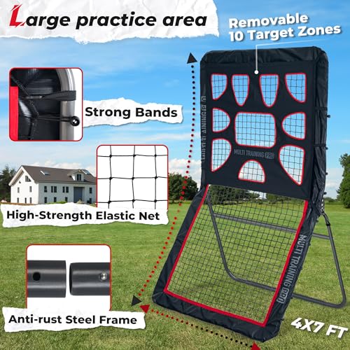 Heavy-Duty Lacrosse Rebounder for Backyard 4x7 ft/4x6 ft Volleyball Rebounder Net Bounce Back with Adjustable Angles