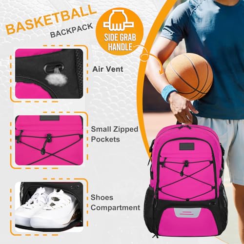 Goloni Soccer Backpack,Basketball Backpack with Ball Compartment & Shoe Compartment,Backpack for Basketball,Soccer - color: Rose