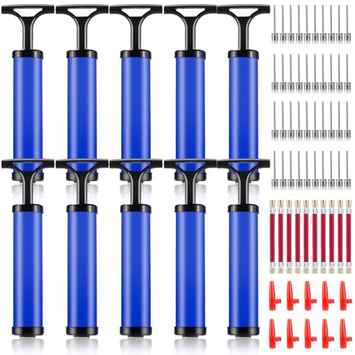 10 Sets Ball Pumps for Sports Balls, Portable Hand Pump with 4 Needles 1 Nozzle 1 Extension Hose, Air Balls Pumps Bulk, Hand Pumps Inflation Kit for Basketball Soccer Volleyball