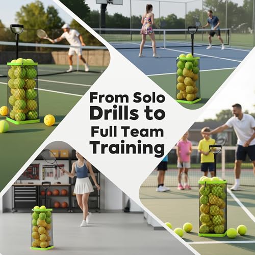 Rolling Tennis Ball Hopper & Picker Basket with Wheels, Holds 50+ Tennis Balls or 40+ Pickleballs, Lightweight Retriever Collector, Durable Easy Pick Up Ball Collector with Paddle Bag, Upgraded