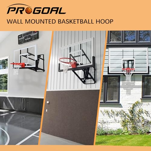 Basketball Hoop Garage Wall Mounted Adjustable-Height, with 60''x36''Tempered Glass Backboard, Pro-Style Breakaway Rim, Durable Bracket and All Weather Net
