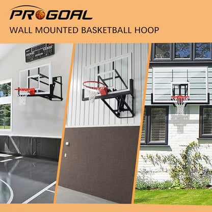 Basketball Hoop Garage Wall Mounted Adjustable-Height, with 60''x36''Tempered Glass Backboard, Pro-Style Breakaway Rim, Durable Bracket and All Weather Net