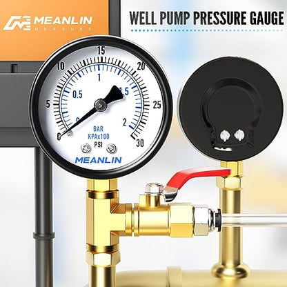 0-30Psi 2" DIAL FACE 1/4" NPT Well Pump Pressure Gauge, with 1/2" NPT and 3/8" NPT Hex Bushing, 3-2-3% Accuracy, Lower Mount - size: 0-30Psi, style: 1/4"NPT Lower Mount