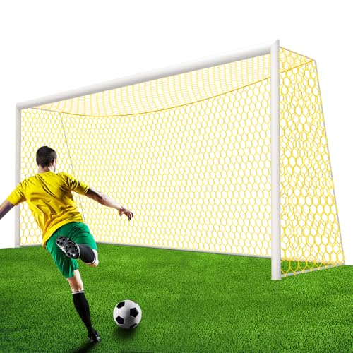 Professional Soccer Goal Replacement Net 24x8FT, 18.5x6.5FT, Upgraded Durability [4mm Nylon, 4" Hexagonal], Enhanced All-Weather, Higher Tensile Strength & More Abrasion Resistant (Net Only) - color: Yellow, size: Regular 24' W x 8' H x 3' D x 8' B