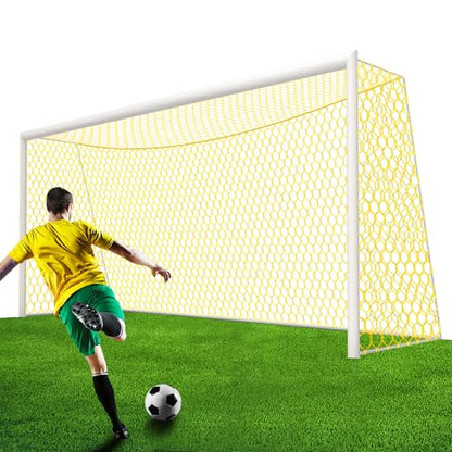 Professional Soccer Goal Replacement Net 24x8FT, 18.5x6.5FT, Upgraded Durability [4mm Nylon, 4" Hexagonal], Enhanced All-Weather, Higher Tensile Strength & More Abrasion Resistant (Net Only) - color: Yellow, size: Regular 18.5' W x 6.5' H x 3' D x 6.5' B