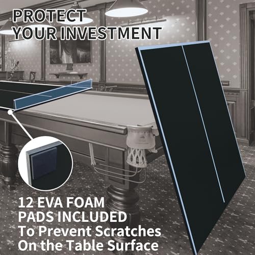 Ping Pong Table Top for Billiard Table - 9FT Foldable Table Tennis Table Topper for Pool Table with Net & Premium Foam Padding | Portable Table Tennis Conversion Top for Indoor Outdoor Games Black