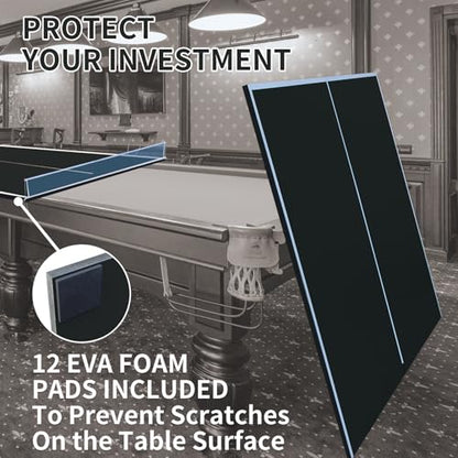 Ping Pong Table Top for Billiard Table - 9FT Foldable Table Tennis Table Topper for Pool Table with Net & Premium Foam Padding | Portable Table Tennis Conversion Top for Indoor Outdoor Games Black