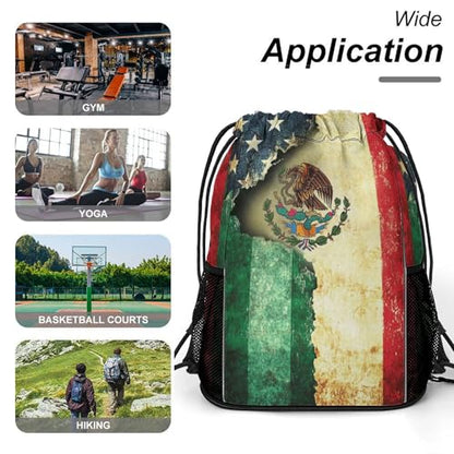 Flag Mexican Drawstring Backpack Gym Bag With Shoe Compartment String Bag Sport Beach Swimming Sackpack For Women Men - color: Flag Mexican