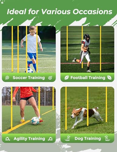 SEAOTTER Soccer Agility Training Poles, 6/10/20Pcs 6FT Adjustable Detachable Sports Speed Training Sticks, Practice Equipment Accessories for Football, Slalom & Rugby, Bending Poles for Horses