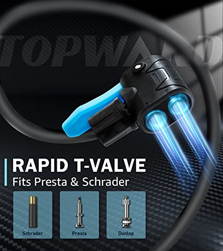 Topward Bicycle Tire Pump Portable, Hand Air Pump for Bike Exercise Balls Inflatables, Fits Presta & Schrader Valve, Bike Floor Pump with Ball Pump Needle for Soccer Volleyball Basketball Inflator