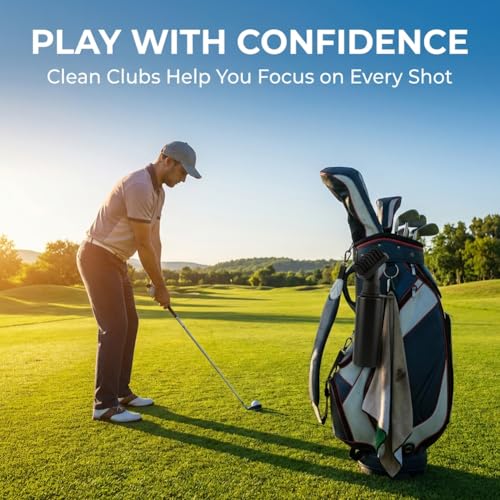 Golf Club Brushes & Golf Towel,Heavy Duty Retractable Clip- Squeeze Water Bottle 7.5 Inche for Easy Cleaning with Nylon Bristles- Holds 4 Oz Water,Golf Cleaner Accessories for Men
