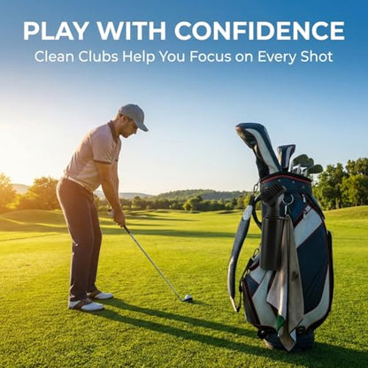 Golf Club Brushes & Golf Towel,Heavy Duty Retractable Clip- Squeeze Water Bottle 7.5 Inche for Easy Cleaning with Nylon Bristles- Holds 4 Oz Water,Golf Cleaner Accessories for Men