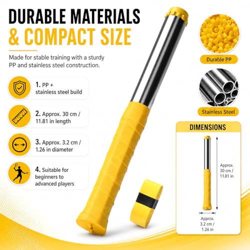 Upgraded Adjustable Intensity Badminton Swing Trainer, 11.8" Swing Trainer Sound Feedback for Smash Technique for Wrist Arm Strength Training Fitness Professional Players - color: Yellow-1Pcs