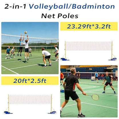 Portable Volleyball Poles,with Volleyball Net/Badminton Net,Outdoor & Indoor Heavy Duty Volleyball Poles Sets,Adjustable Height 5.09ft-6.8ft with Wheels,for Adults Kids Backyard