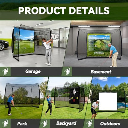 Golf Net with Simulator Impact Screen and Target Cloth, 10x8ft Golf Practice Net for Backyard, Portable Heavy Duty Golf Hitting Net for Outdoor Indoor