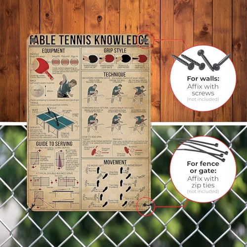 HYBLOM Retro Table Tennis Knowledge Aluminum Poster - Wall Art Metal Tin Sign for Gym, Club, & Home Decor - Gift for Players & Fans, 12x16 Inches