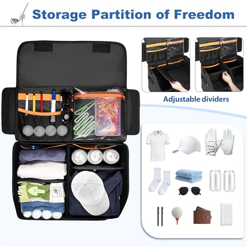 PGmoon Upgraded Golf Trunk Organizer, Golf Car Organizer with Separate Ventilated Compartment for 2 Pair Shoes, Golf Storage with Multi-Compartment for Golf Accessories, Gifts for Golfers