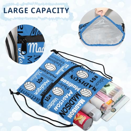 Custom Volleyball Style Drawstring Bag, Personalized Sports Ball Backpack Drawstring Sack Cinch Bags for Team Gift Party Favors, Blue - color: Light Turquoise