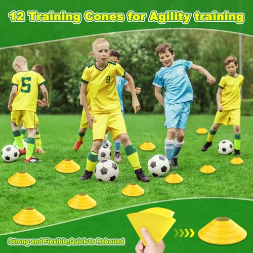 Soccer Goal, 12×6 ft /16×7 ft Portable Soccer Goals Net for Backyard, Quick Setup Training Equipment with 1 Carry Bag, 4 Ground Nails, 12 Training Cones - color: 16×7FT Black